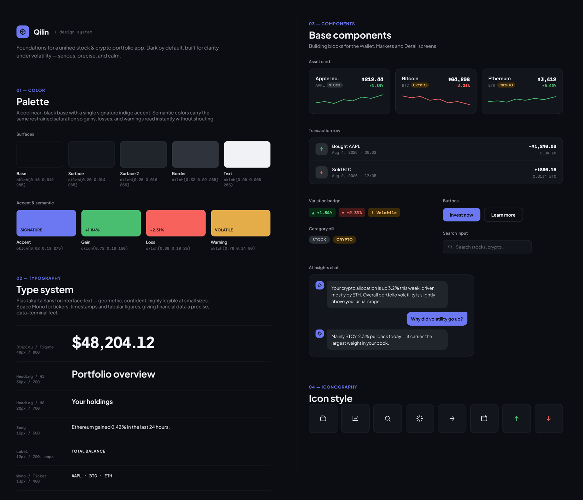 First Qilin design system, a dark indigo 'Midnight' direction